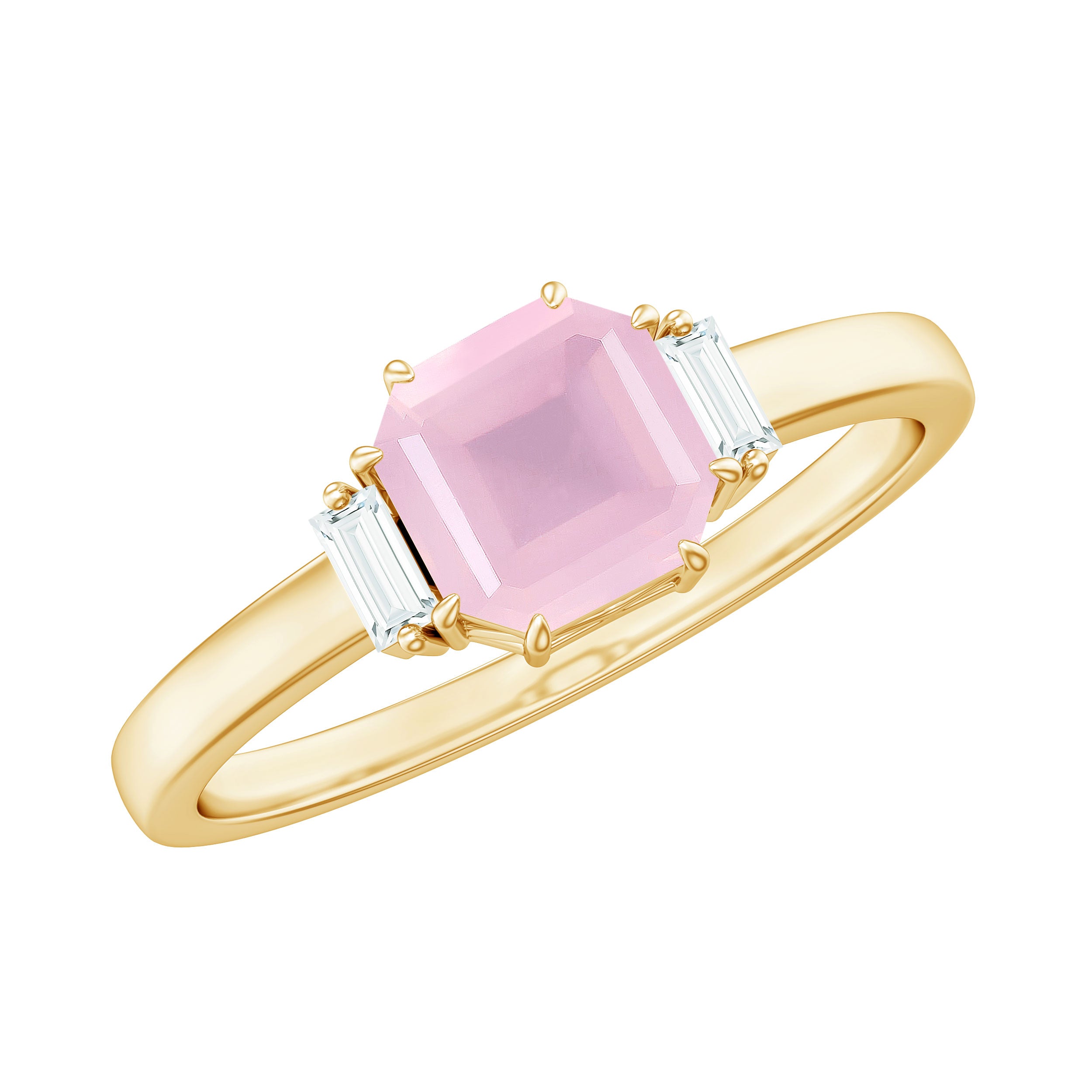 Claw Set Asscher Cut Rose Quartz Solitaire Engagement Ring with Diamond Rose Quartz - ( AAA ) - Quality - Rosec Jewels