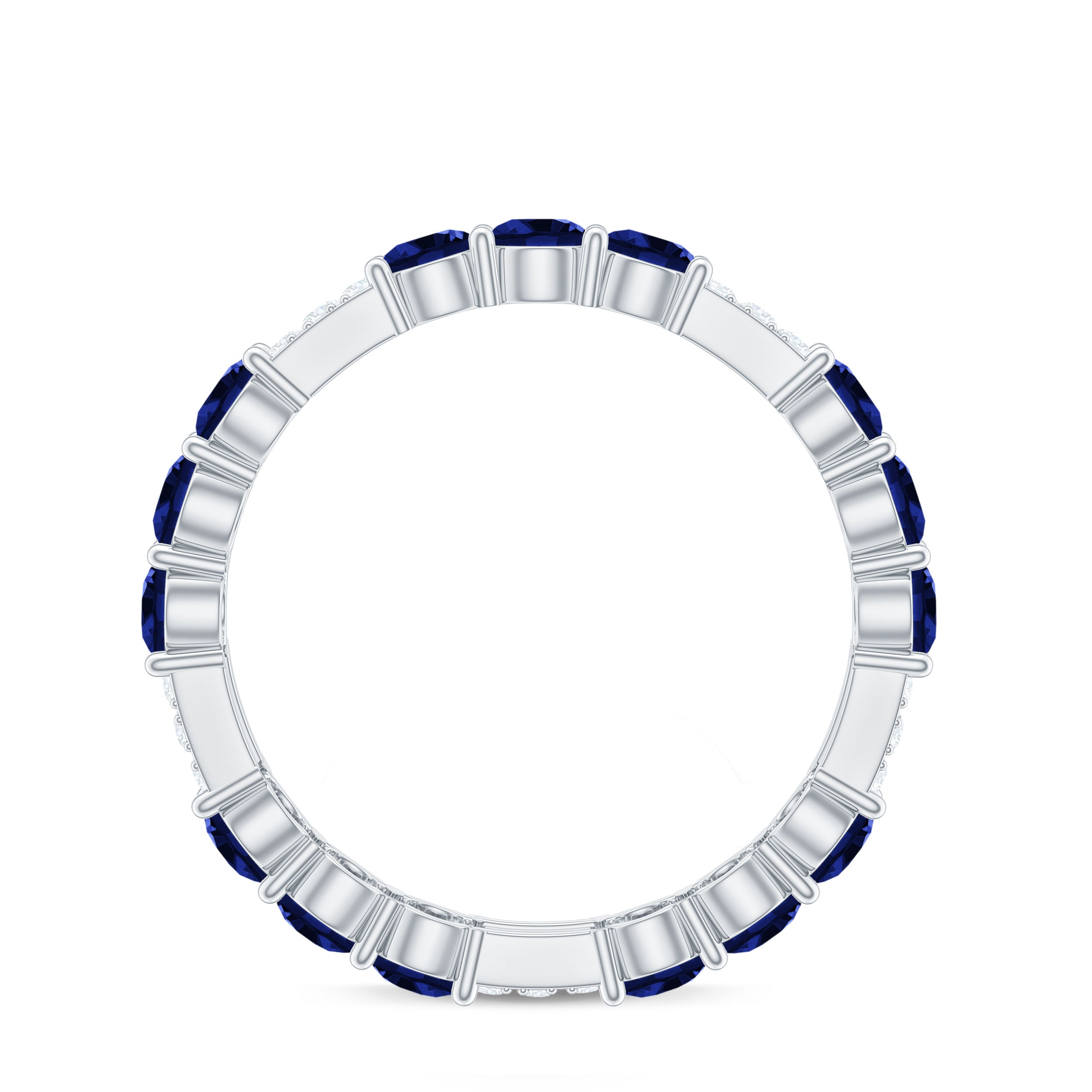 Created Blue Sapphire and Diamond Designer Eternity Band Ring Lab Created Blue Sapphire - ( AAAA ) - Quality - Rosec Jewels