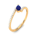 Tilted Pear Shape Created Blue Sapphire and Diamond Bypass Promise Ring Lab Created Blue Sapphire - ( AAAA ) - Quality - Rosec Jewels