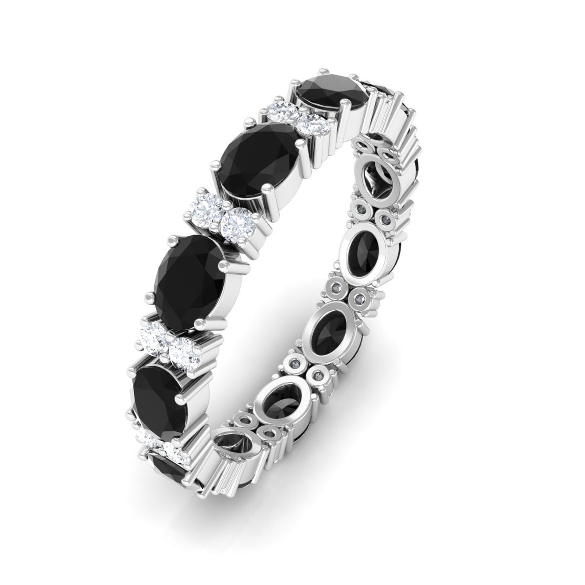 Oval Cut Created Black Diamond East West Eternity Ring with Accent Lab Created Black Diamond - ( AAAA ) - Quality - Rosec Jewels