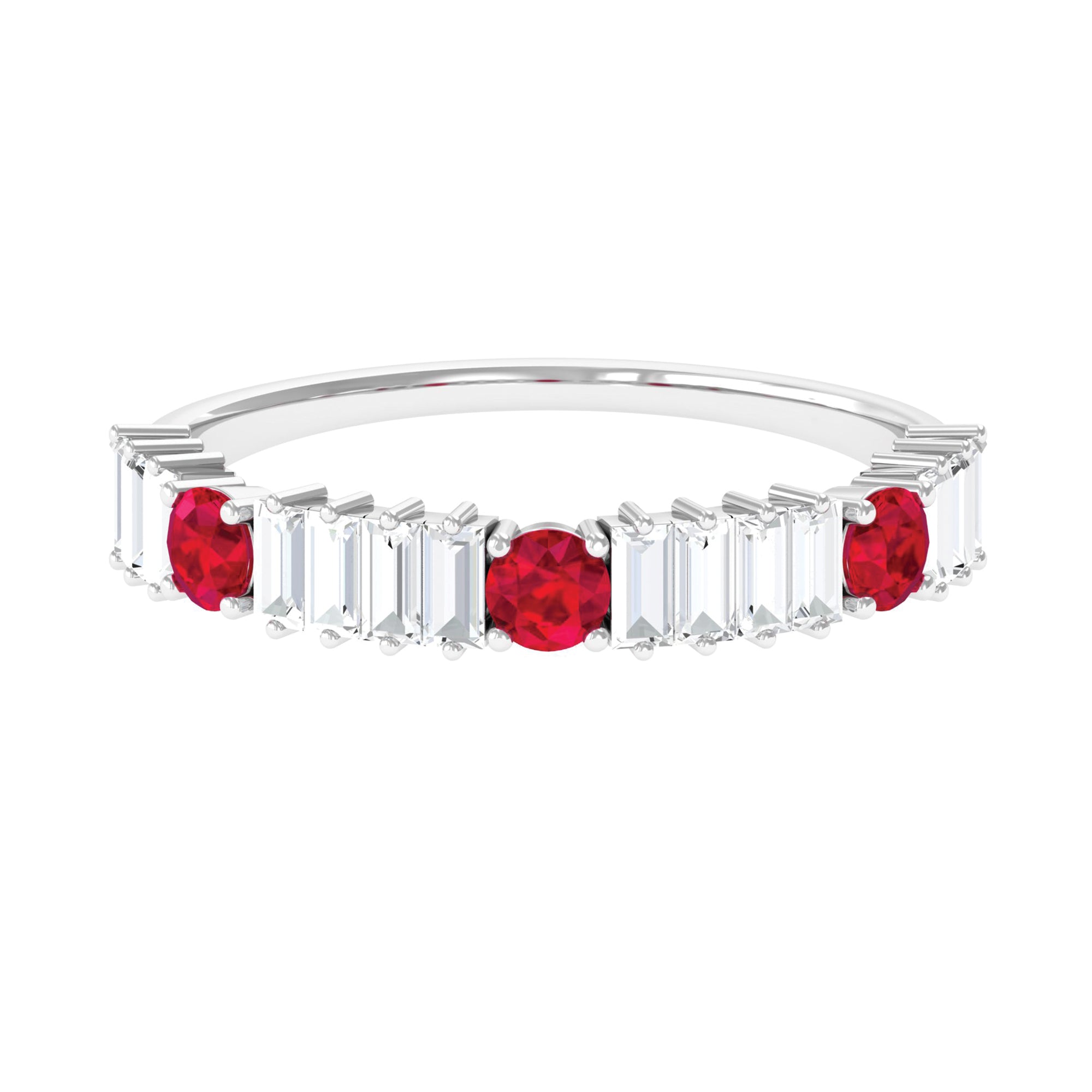 1.25 CT Created Ruby and Moissanite Semi Eternity Ring in Gold Lab Created Ruby - ( AAAA ) - Quality - Rosec Jewels