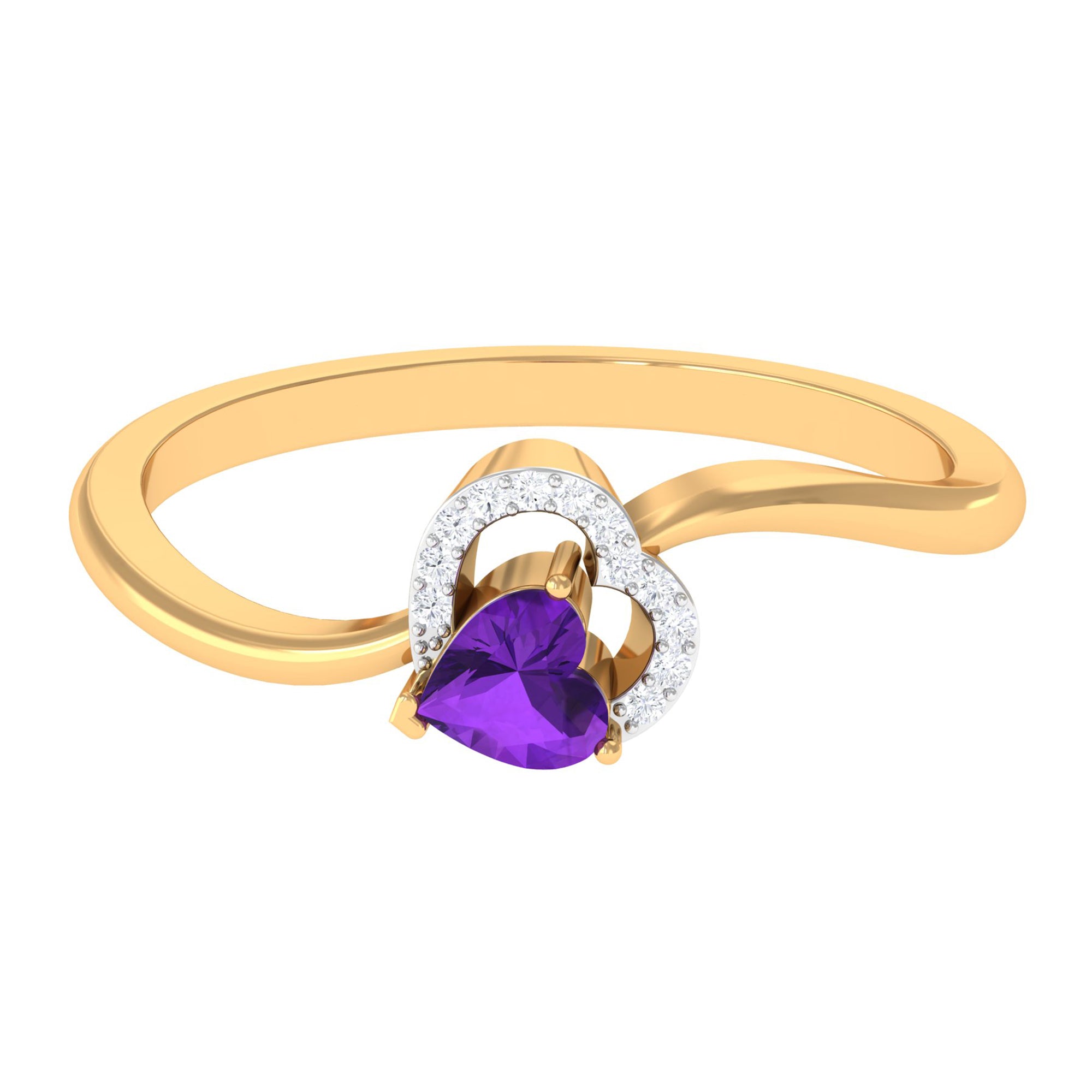 Heart Shape Amethyst and Diamond Twisted Promise Ring Amethyst - ( AAA ) - Quality - Rosec Jewels