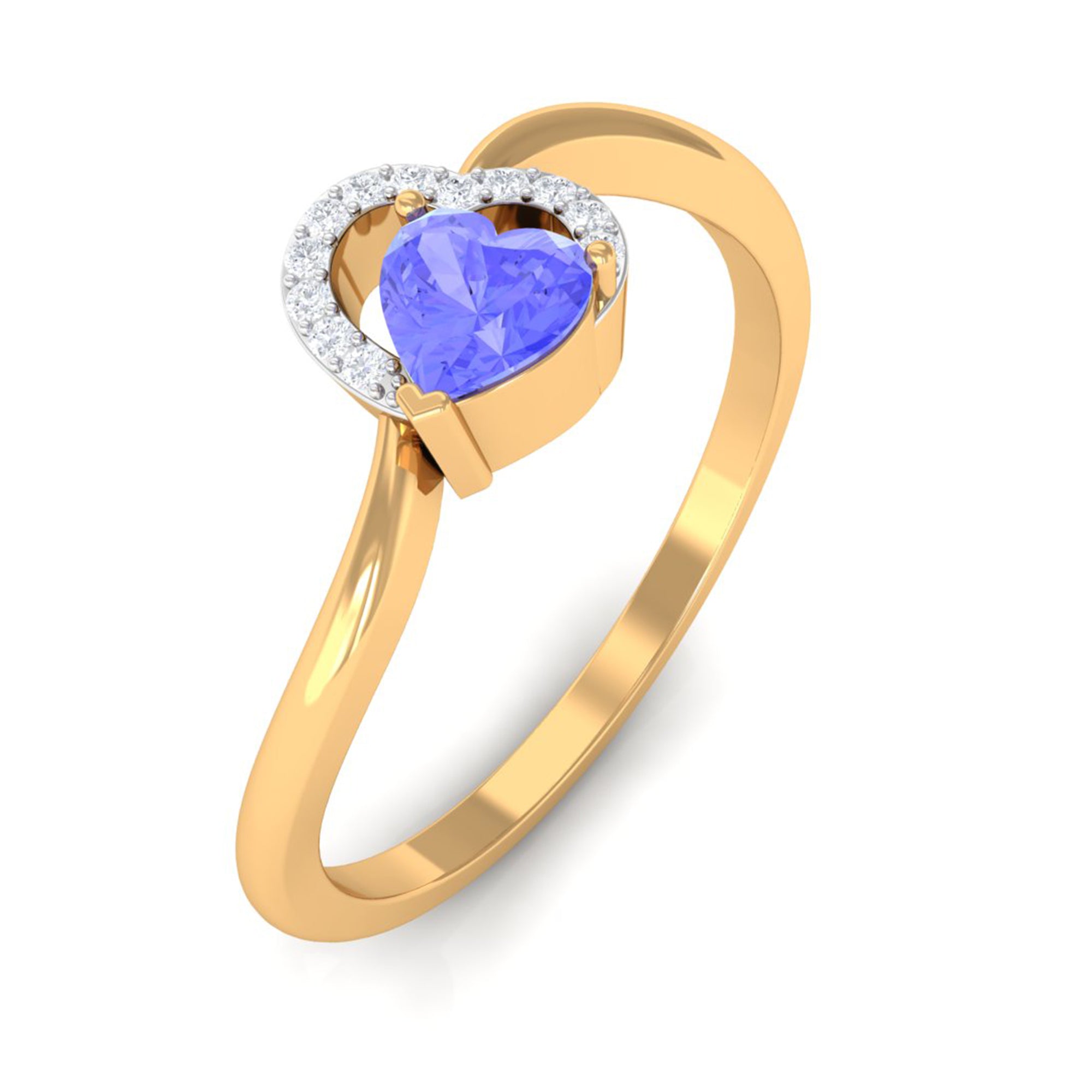 Heart Shape Tanzanite and Diamond Twisted Promise Ring Tanzanite - ( AAA ) - Quality - Rosec Jewels