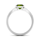 Round Peridot Solitaire Ring with Diamond Side Stones Peridot - ( AAA ) - Quality - Rosec Jewels