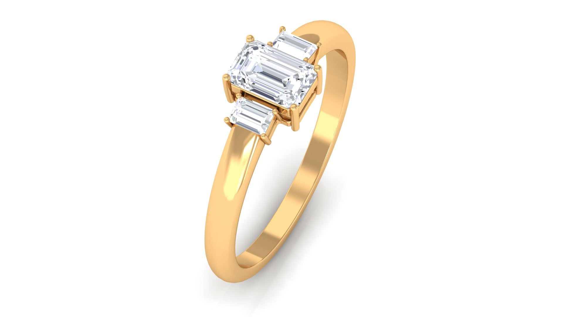 Emerald Cut Cubic Zirconia 3 Stone Engagement Ring Zircon - ( AAAA ) - Quality - Rosec Jewels