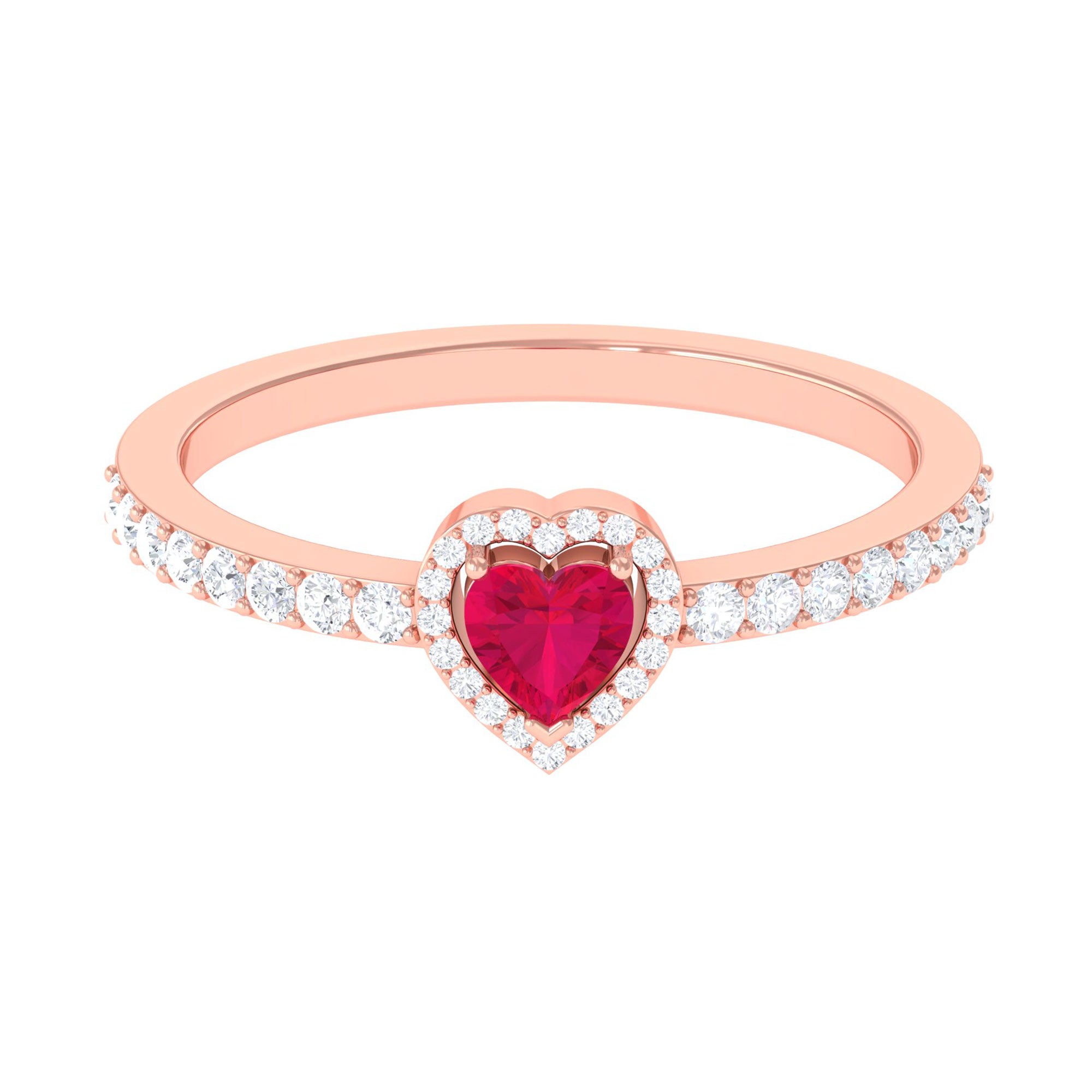 Heart Shape Ruby and Diamond Halo Engagement Ring Ruby - ( AAA ) - Quality - Rosec Jewels
