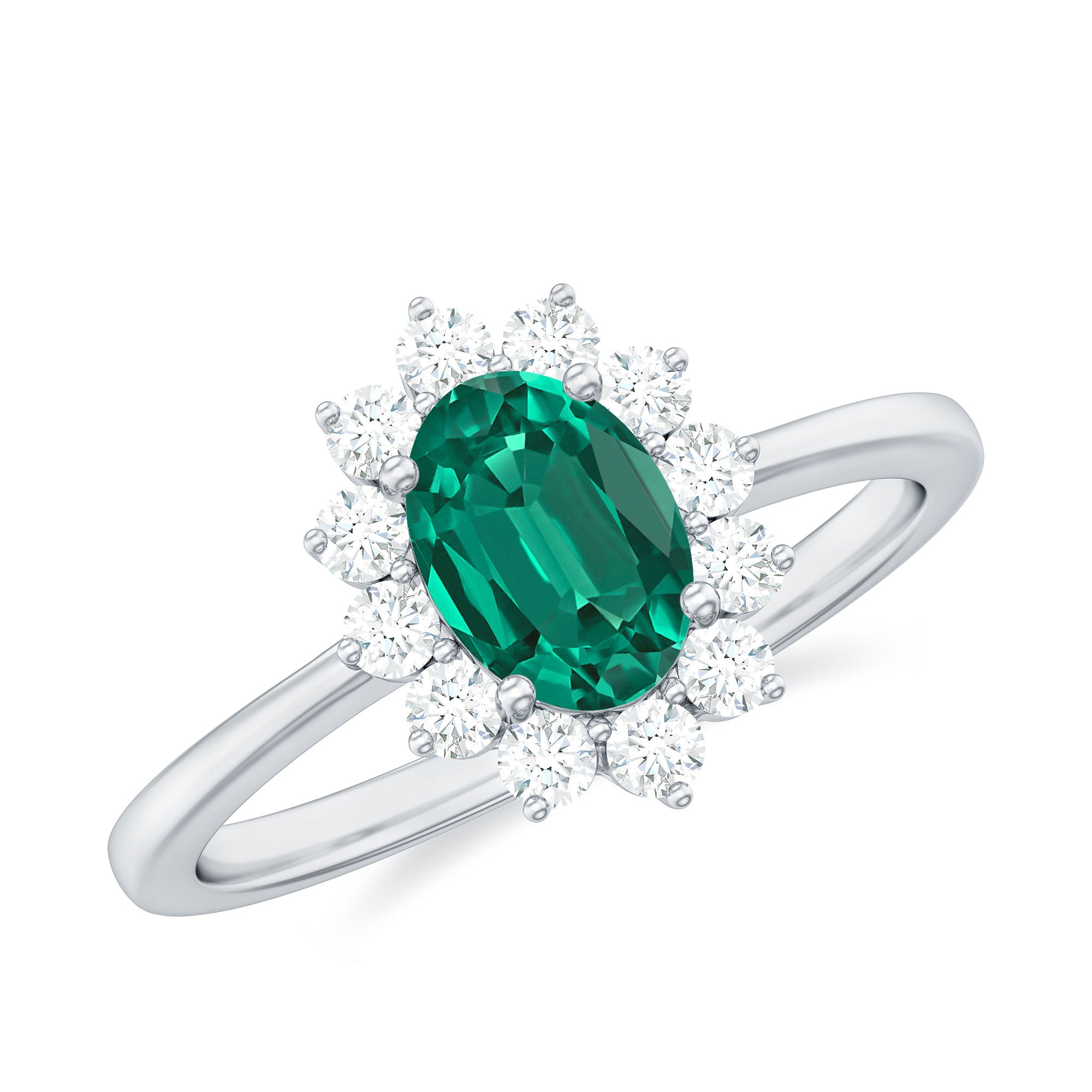 Princess Diana Inspired Created Emerald and Diamond Ring Lab Created Emerald - ( AAAA ) - Quality - Rosec Jewels