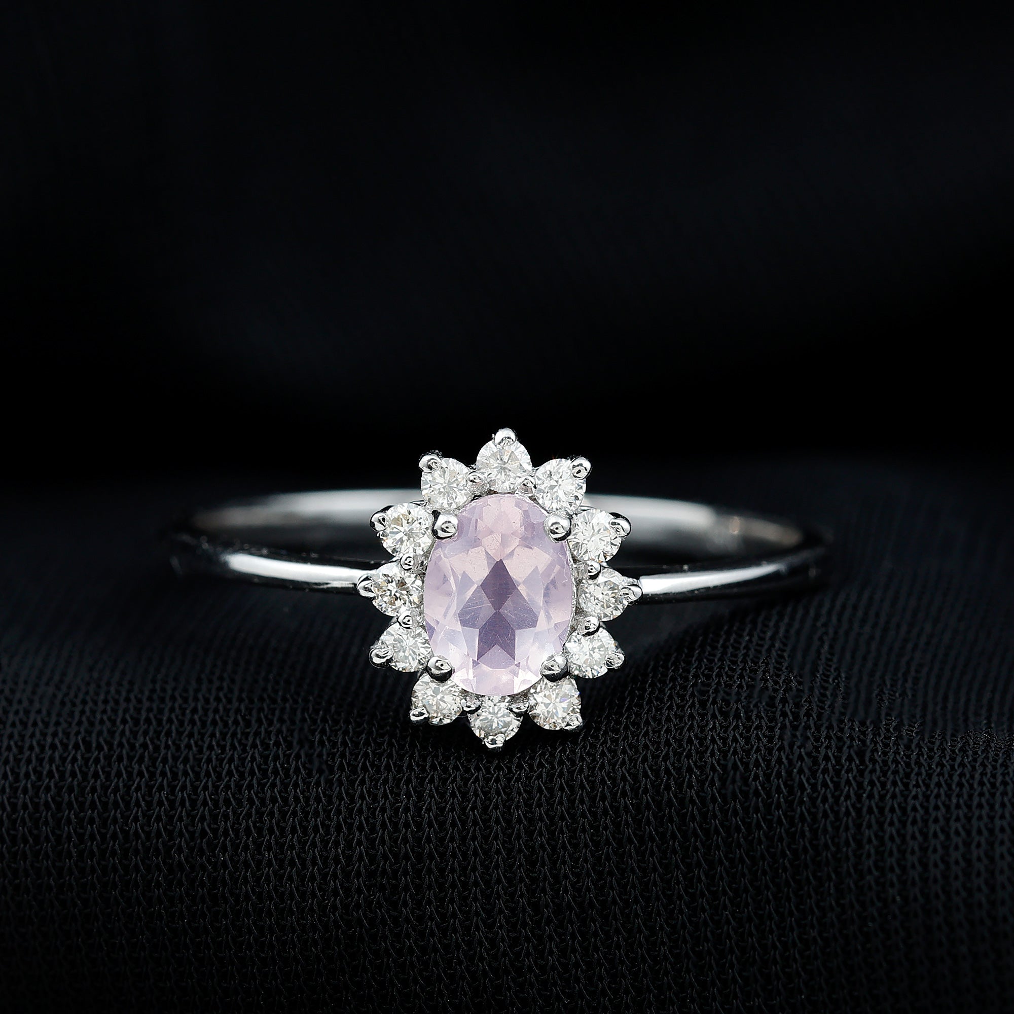 Princess Diana Inspired Rose Quartz Ring with Diamond Halo Rose Quartz - ( AAA ) - Quality - Rosec Jewels