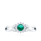 Created Emerald and Diamond Flower Engagement Ring in Split Shank Lab Created Emerald - ( AAAA ) - Quality - Rosec Jewels