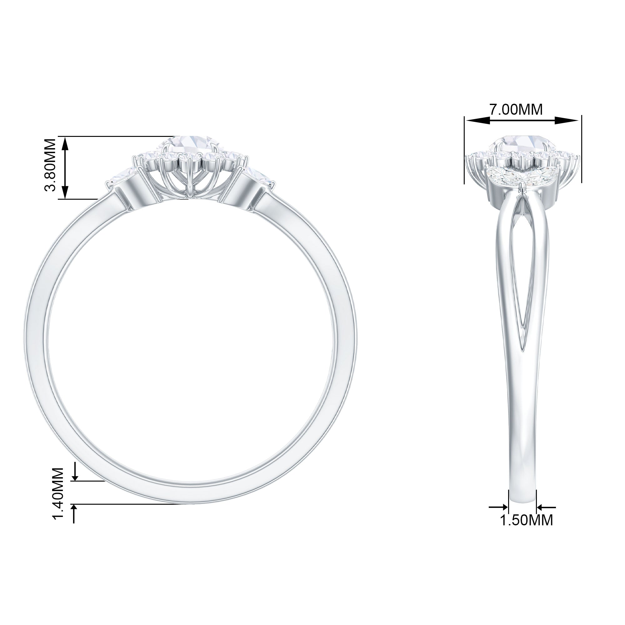 Split Shank Simulated Diamond Flower Engagement Ring Zircon - ( AAAA ) - Quality - Rosec Jewels