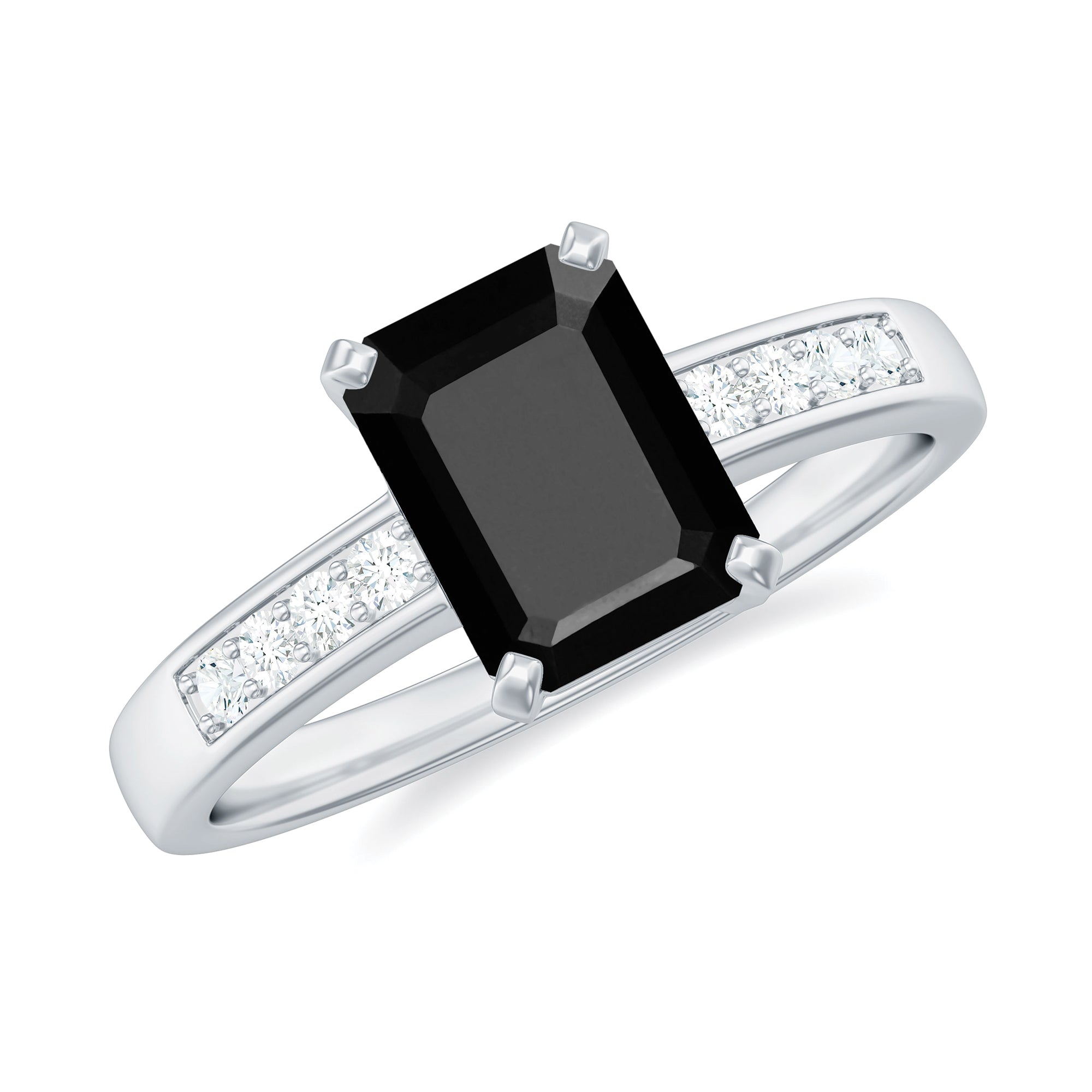 Octagon Cut Created Black Diamond Solitaire Ring with Accent Lab Created Black Diamond - ( AAAA ) - Quality - Rosec Jewels