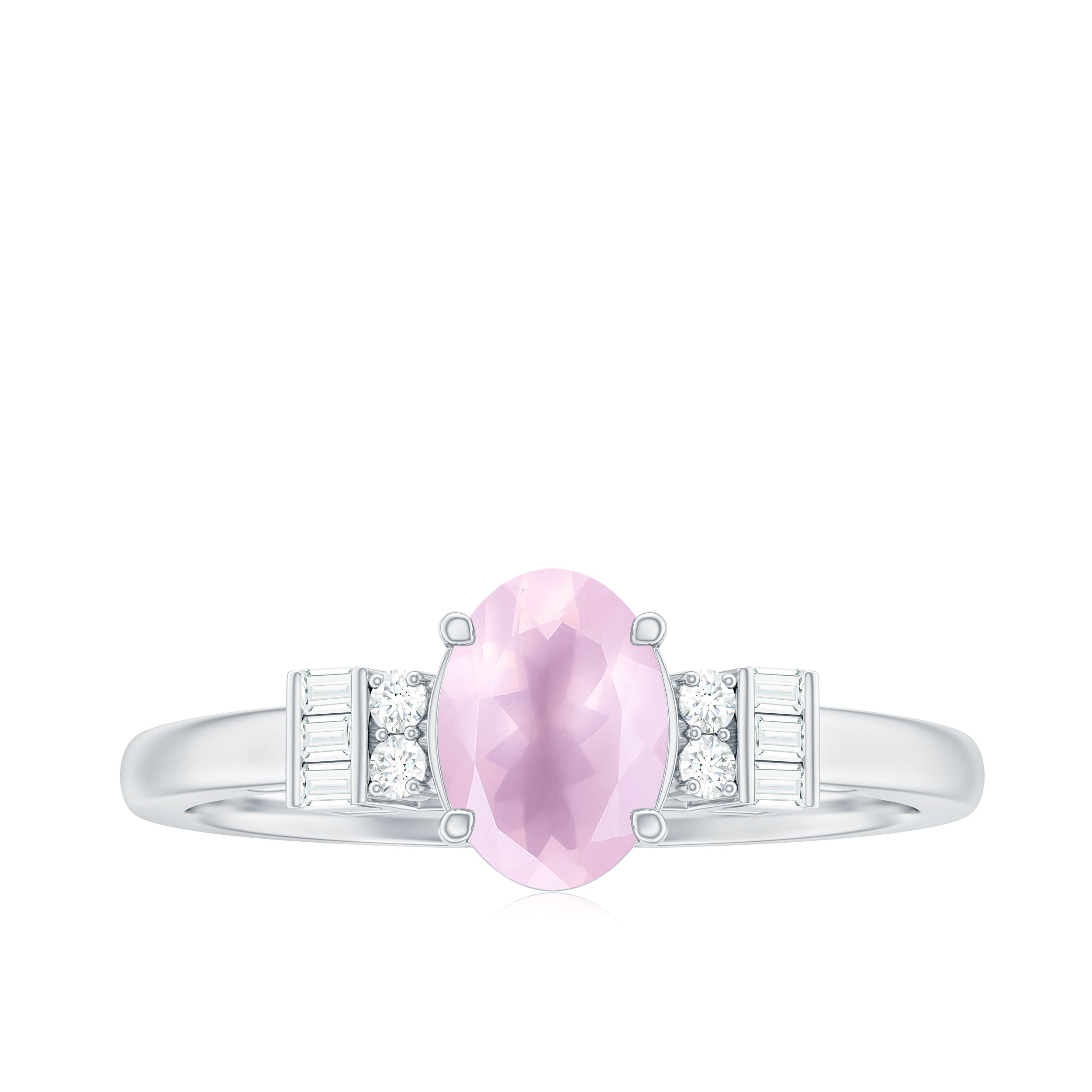 3/4 CT Oval Rose Quartz Solitaire Ring with Diamond Rose Quartz - ( AAA ) - Quality - Rosec Jewels