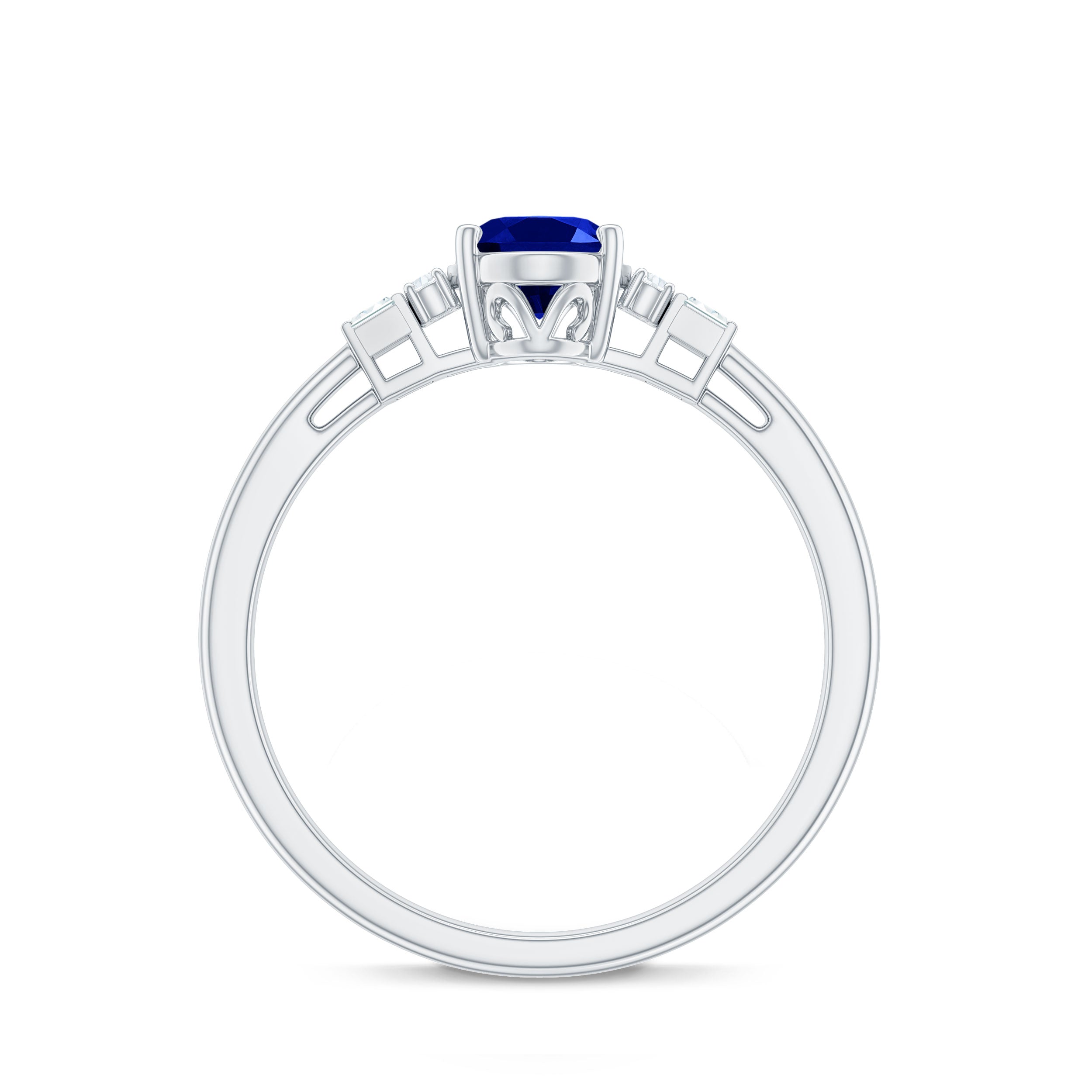 Rosec Jewels-Classic Oval Lab Grown Blue Sapphire Engagement Ring with Diamond