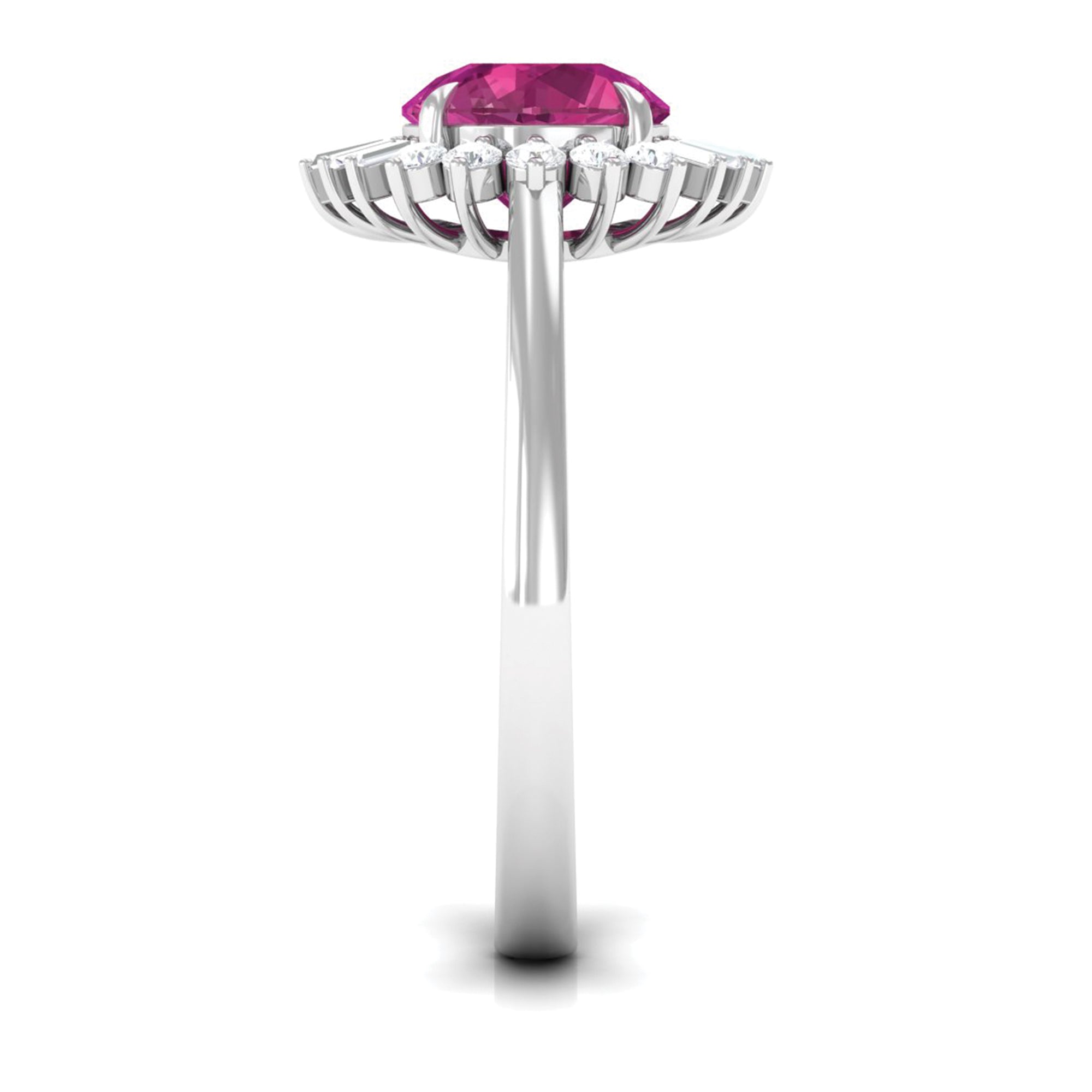 Claw Set Pink Tourmaline Cocktail Ring with Moissanite Halo in Gold Pink Tourmaline - ( AAA ) - Quality - Rosec Jewels