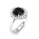 Claw Set Black Onyx Cocktail Engagement Ring with Diamond Halo Black Onyx - ( AAA ) - Quality - Rosec Jewels