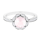 Round Rose Quartz and Diamond Designer Halo Engagement Ring Rose Quartz - ( AAA ) - Quality - Rosec Jewels