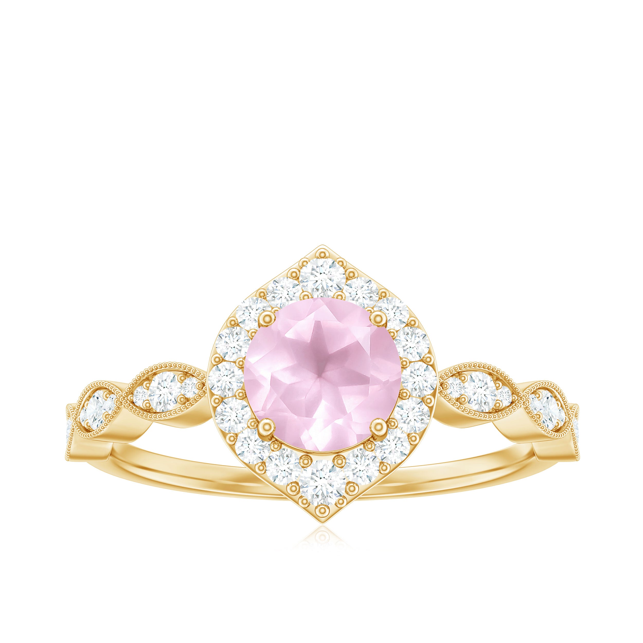 1.25 CT Vintage Rose Quartz Engagement Ring with Diamond Accent Rose Quartz - ( AAA ) - Quality - Rosec Jewels