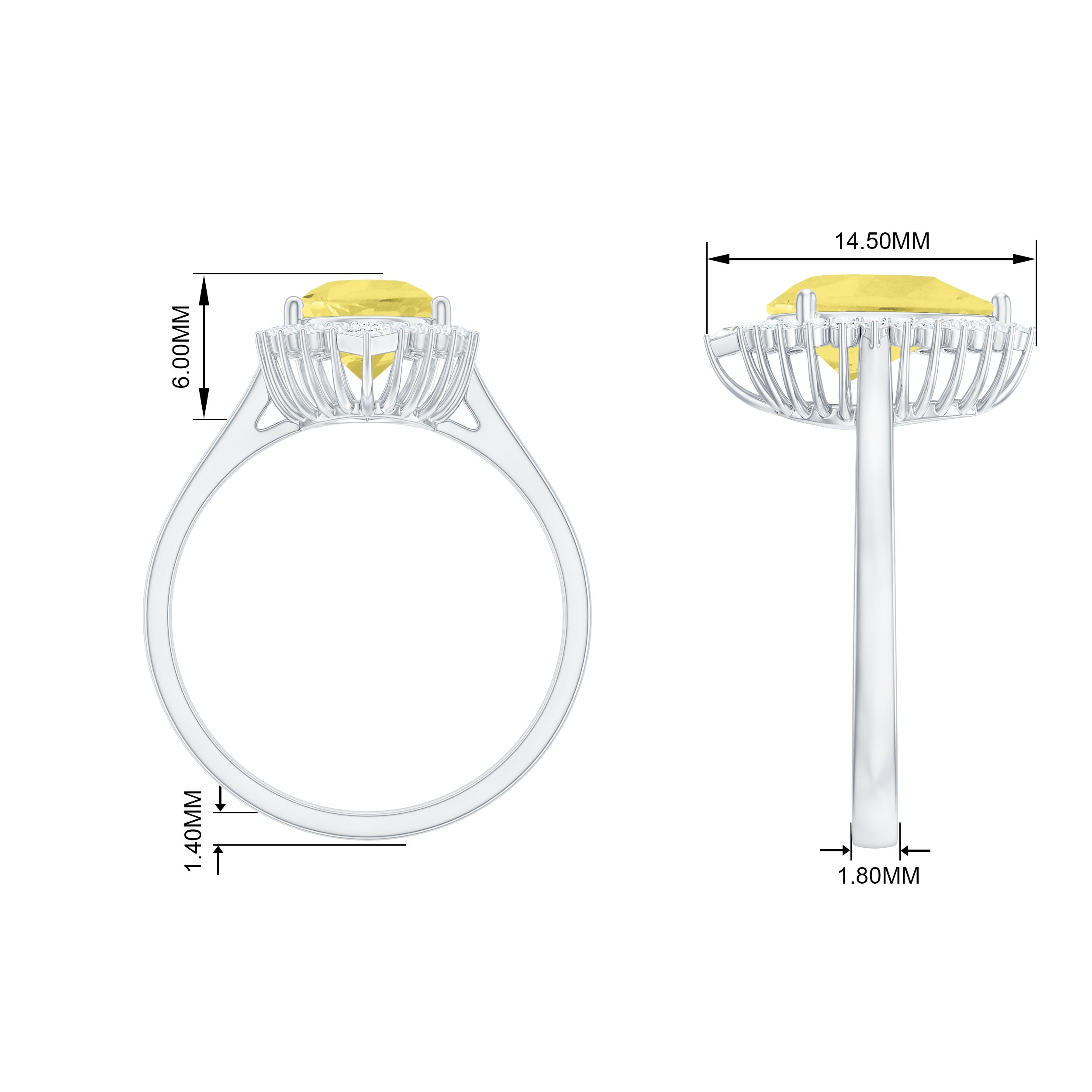 Cocktail Halo Ring with Created Yellow Sapphire and Diamond Lab Created Yellow Sapphire - ( AAAA ) - Quality - Rosec Jewels