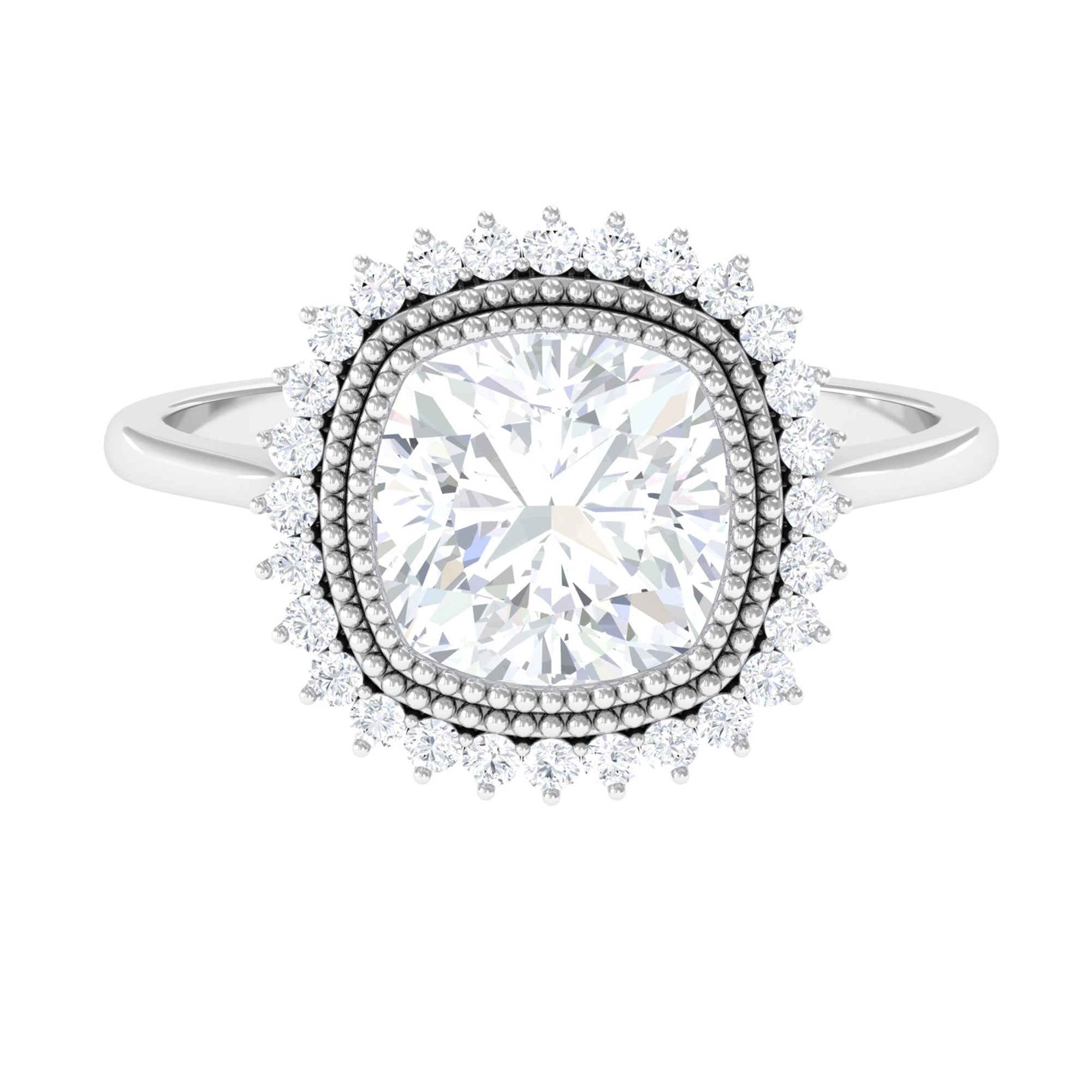 Cushion Cut Moissanite Statement Engagement Ring Moissanite - ( D-VS1 ) - Color and Clarity - Rosec Jewels