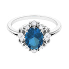 Vintage Inspired London Blue Topaz Engagement Ring with Diamond London Blue Topaz - ( AAA ) - Quality - Rosec Jewels