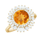 2 CT Round Citrine Cocktail Ring with Moissanite Double Halo Citrine - ( AAA ) - Quality - Rosec Jewels