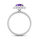 Round Amethyst Statement Engagement Ring with Moissanite Amethyst - ( AAA ) - Quality - Rosec Jewels