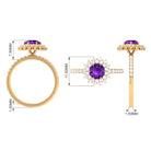 Round Amethyst Statement Engagement Ring with Moissanite Amethyst - ( AAA ) - Quality - Rosec Jewels