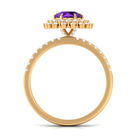 Round Amethyst Statement Engagement Ring with Moissanite Amethyst - ( AAA ) - Quality - Rosec Jewels