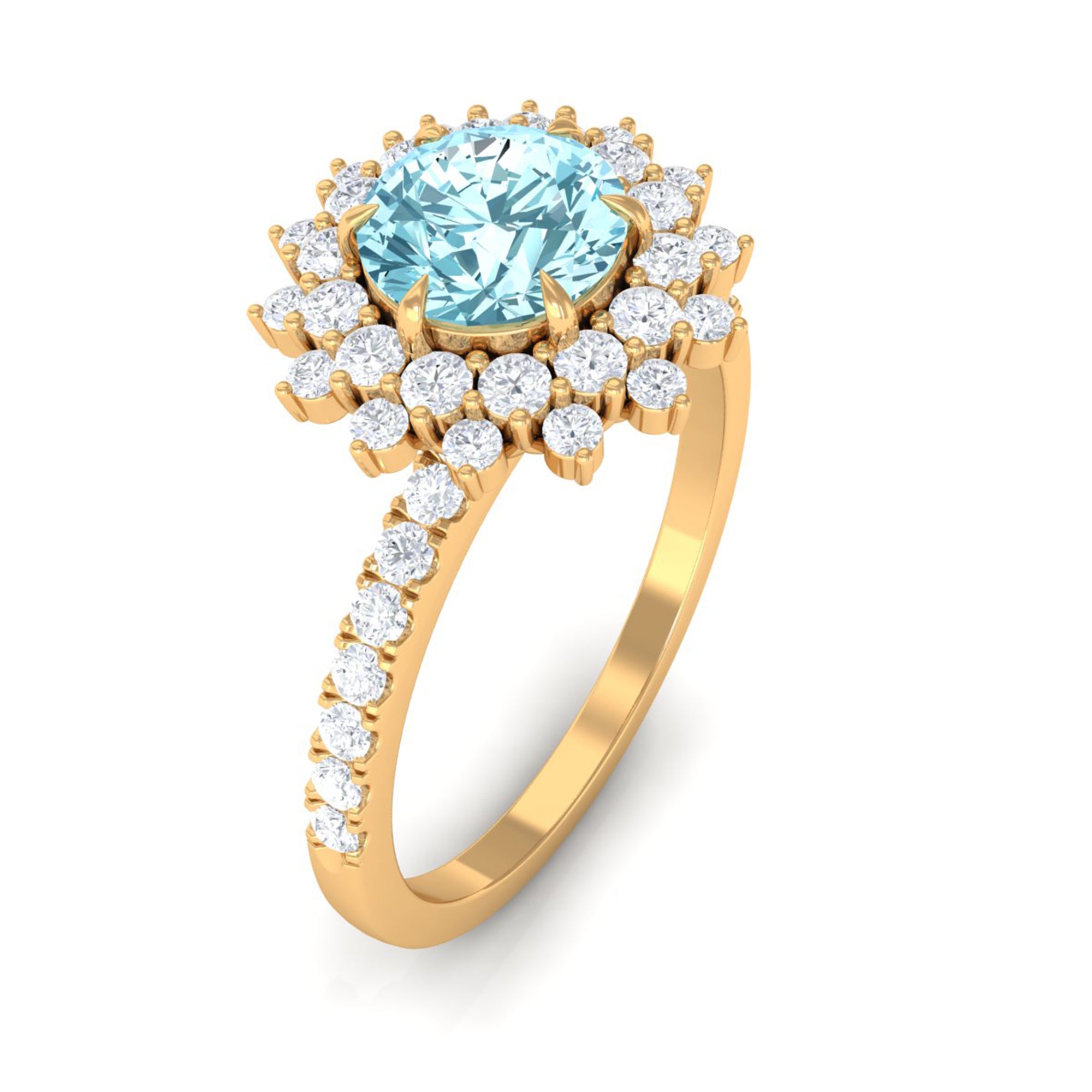 2 CT Round Aquamarine Statement Engagement Ring with Moissanite Aquamarine - ( AAA ) - Quality - Rosec Jewels