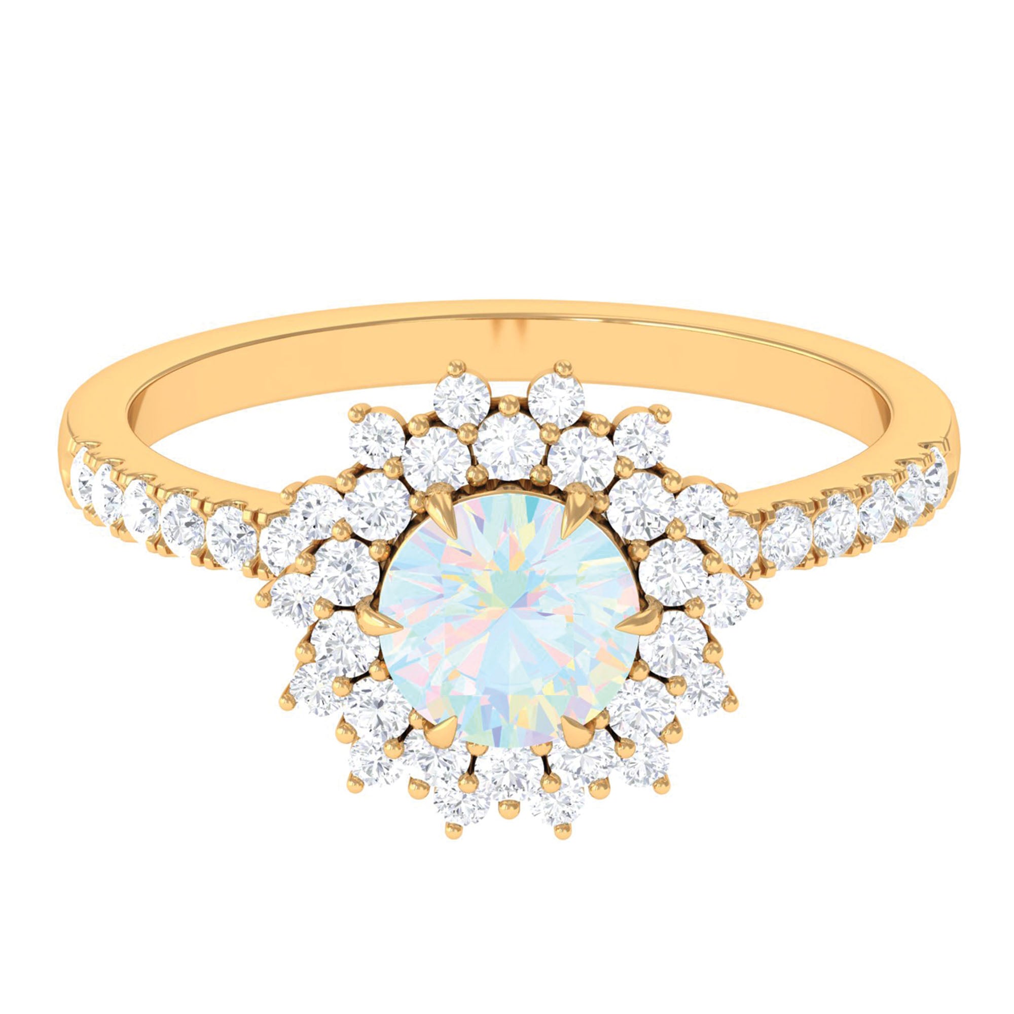 2 CT Round Ethiopian Opal Statement Engagement Ring with Moissanite Ethiopian Opal - ( AAA ) - Quality - Rosec Jewels