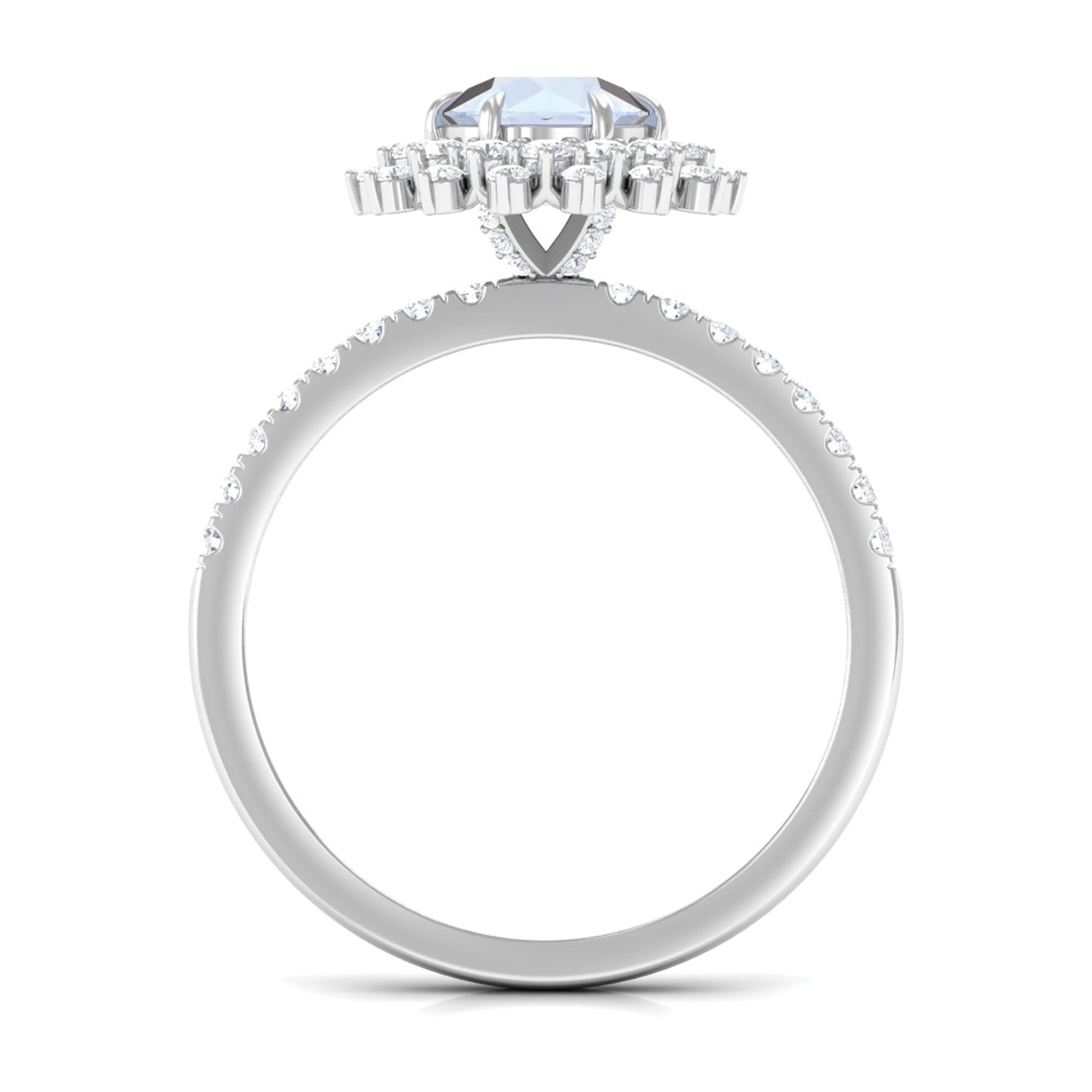 1.5 CT Round Moonstone Statement Engagement Ring with Moissanite Moonstone - ( AAA ) - Quality - Rosec Jewels