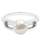 Designer Freshwater Pearl and Diamond Ring in Split Shank Freshwater Pearl - ( AAA ) - Quality - Rosec Jewels