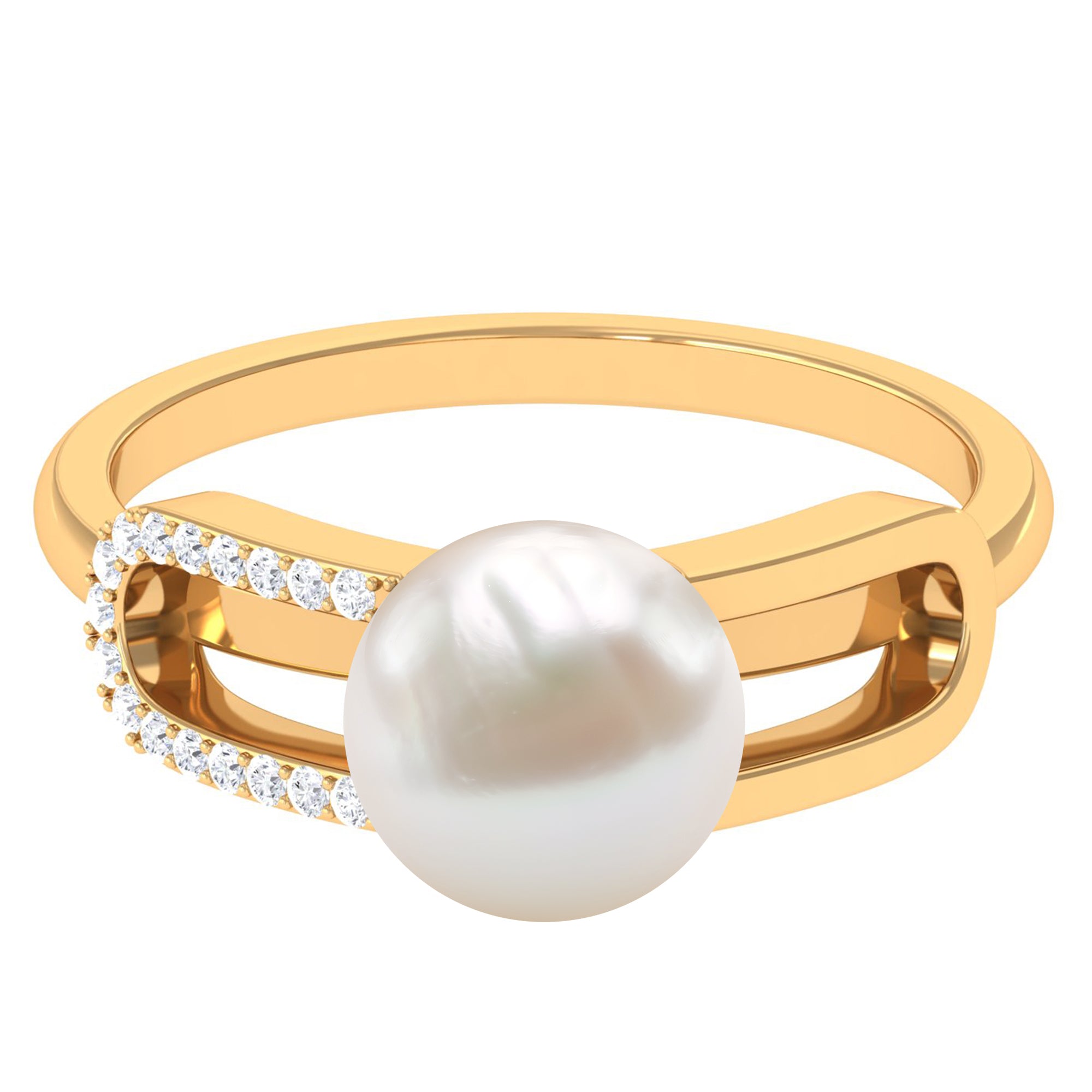 Designer Freshwater Pearl and Diamond Ring in Split Shank Freshwater Pearl - ( AAA ) - Quality - Rosec Jewels