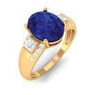 Lab Created Blue Sapphire Solitaire Engagement Ring with Diamond Lab Created Blue Sapphire - ( AAAA ) - Quality - Rosec Jewels