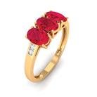 Oval Cut Created Ruby 3 Stone Engagement Ring with Diamond Lab Created Ruby - ( AAAA ) - Quality - Rosec Jewels