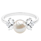 Nature Inspired Freshwater Pearl Solitaire Ring with Diamond Freshwater Pearl - ( AAA ) - Quality - Rosec Jewels