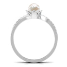 Freshwater Pearl and Diamond Flower Ring in Bypass Shank Freshwater Pearl - ( AAA ) - Quality - Rosec Jewels