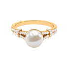 Natural White Freshwater Pearl Solitaire Engagement Ring with Diamond Freshwater Pearl - ( AAA ) - Quality - Rosec Jewels