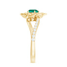 Created Emerald and Diamond Flower Engagement Ring with Bypass Shank Lab Created Emerald - ( AAAA ) - Quality - Rosec Jewels