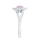 Rose Quartz and Diamond Flower Engagement Ring with Bypass Shank Rose Quartz - ( AAA ) - Quality - Rosec Jewels