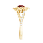 Lab-Created Ruby and Diamond Flower Ring in Bypass Shank Lab Created Ruby - ( AAAA ) - Quality - Rosec Jewels