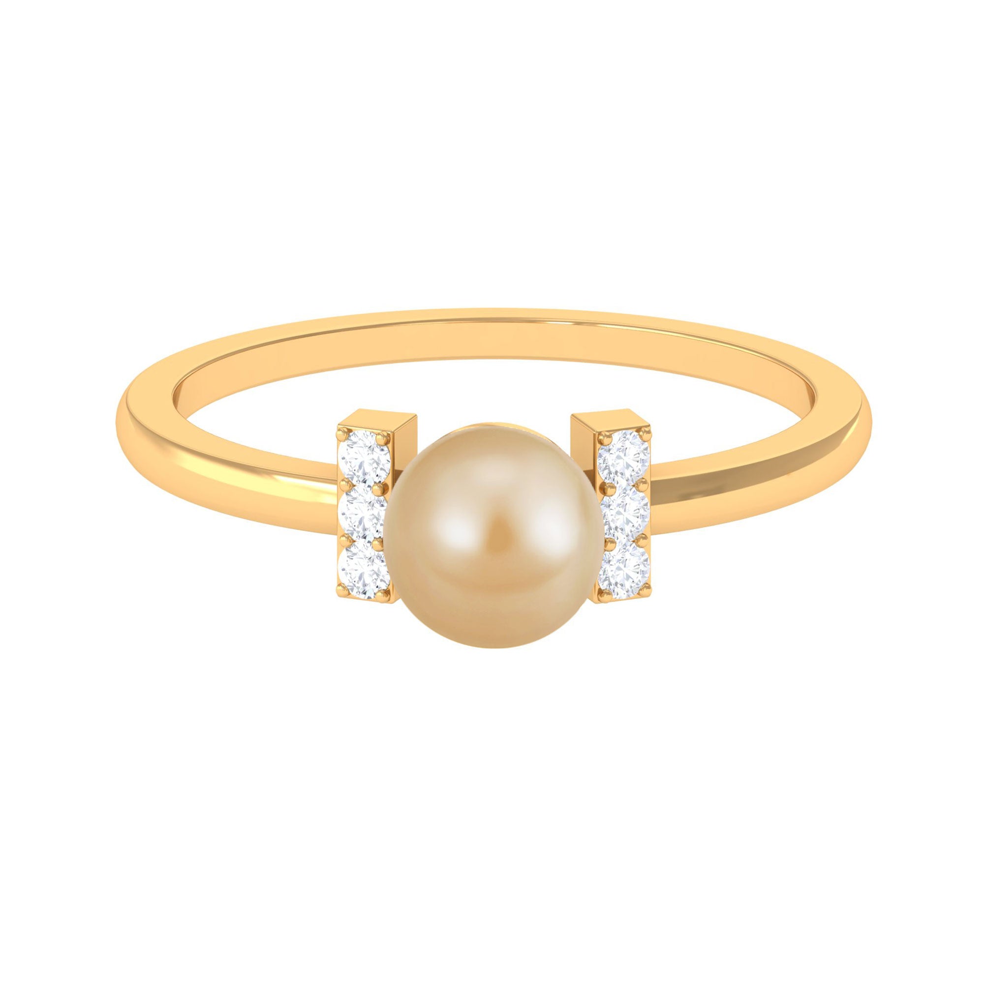 Elegant South Sea Pearl Solitaire Engagement Ring with Diamond Accent South Sea Pearl - ( AAA ) - Quality - Rosec Jewels