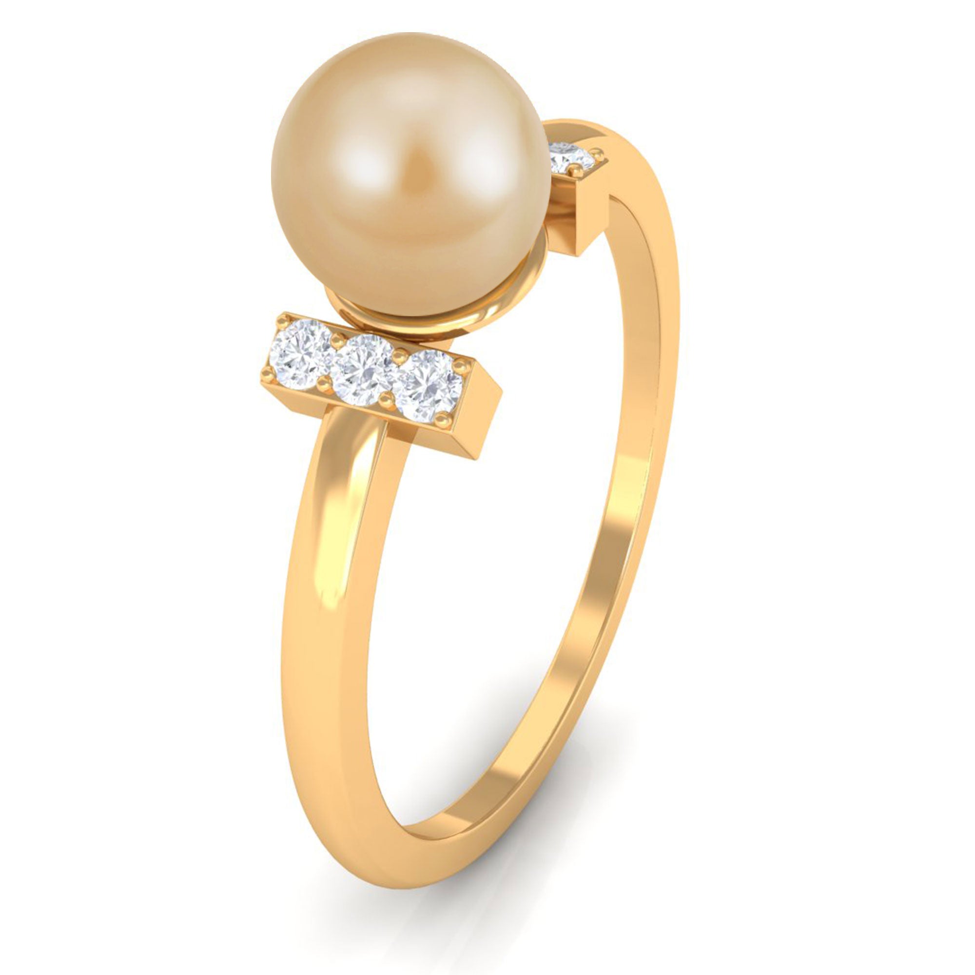 Elegant South Sea Pearl Solitaire Engagement Ring with Diamond Accent South Sea Pearl - ( AAA ) - Quality - Rosec Jewels