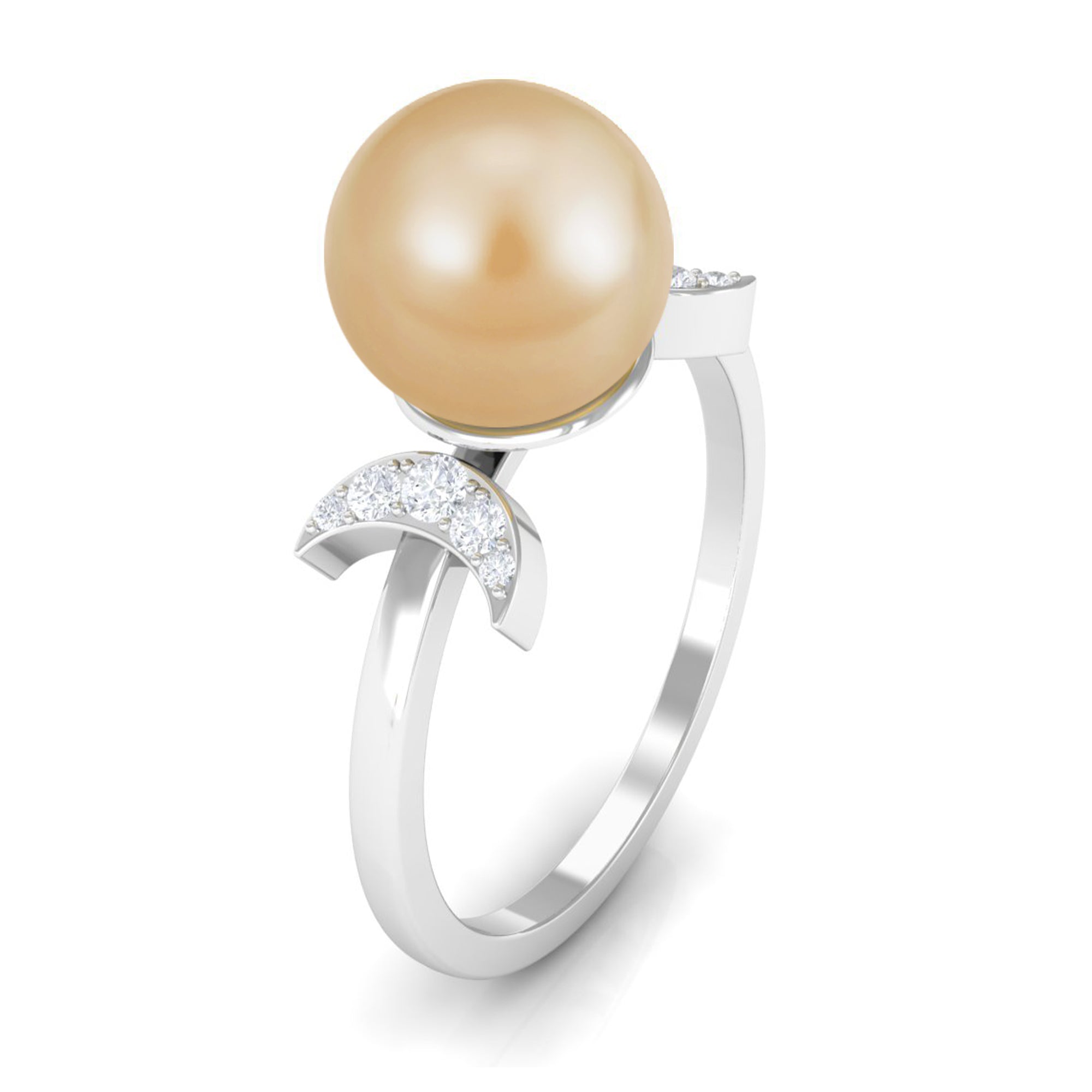 Round South Sea Pearl Designer Engagement Ring with Diamond South Sea Pearl - ( AAA ) - Quality - Rosec Jewels