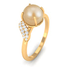 Classic South Sea Pearl Solitaire Ring with Diamond Leaf South Sea Pearl - ( AAA ) - Quality - Rosec Jewels