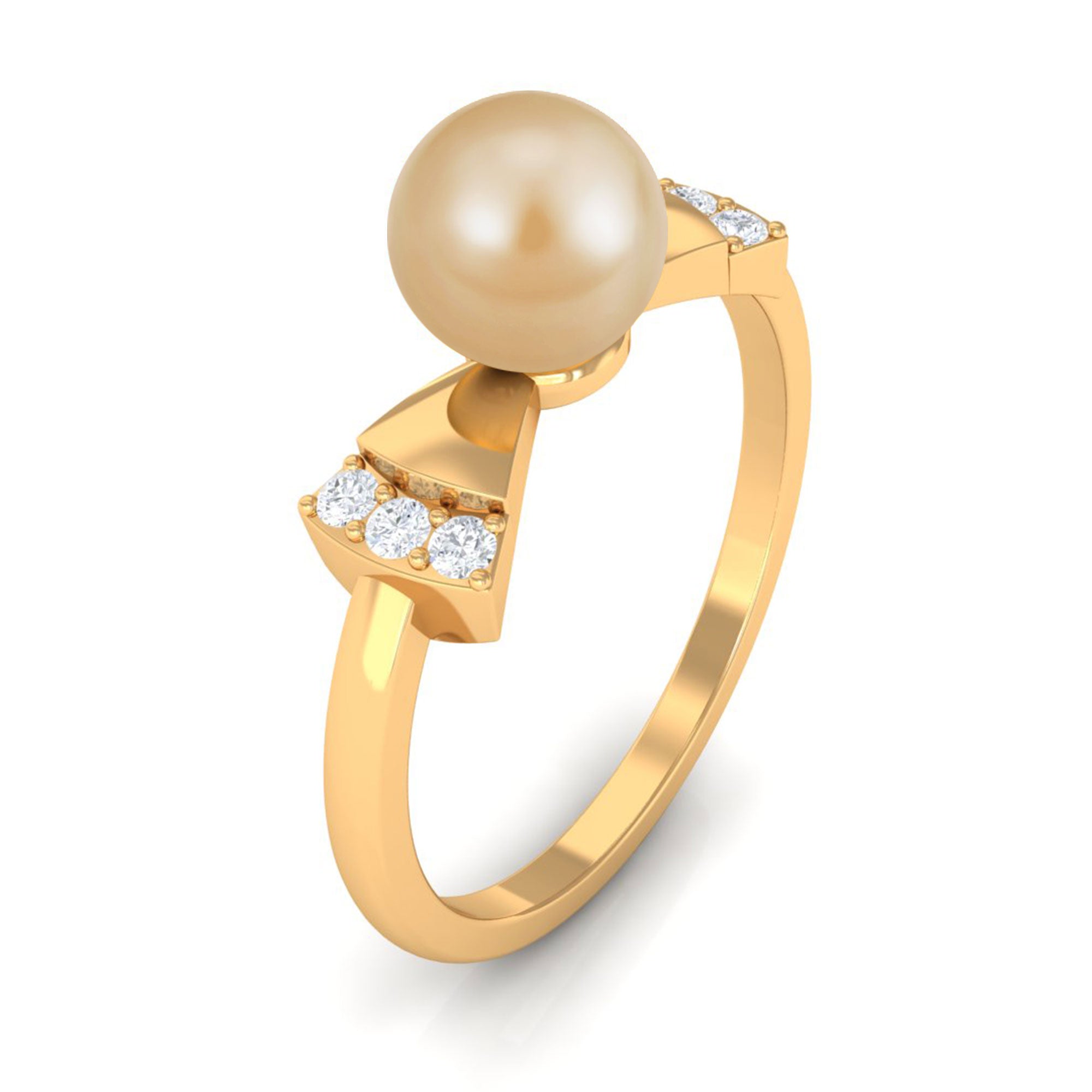 Cute Bow Engagement Ring with South Sea Pearl and Diamond South Sea Pearl - ( AAA ) - Quality - Rosec Jewels