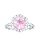 2.50 CT Round Shape Rose Quartz Simple Halo Ring with Diamond Rose Quartz - ( AAA ) - Quality - Rosec Jewels