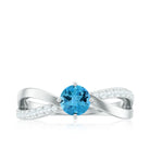 Infinity Shank Round Swiss Blue Topaz Engagement Ring with Diamond Swiss Blue Topaz - ( AAA ) - Quality - Rosec Jewels