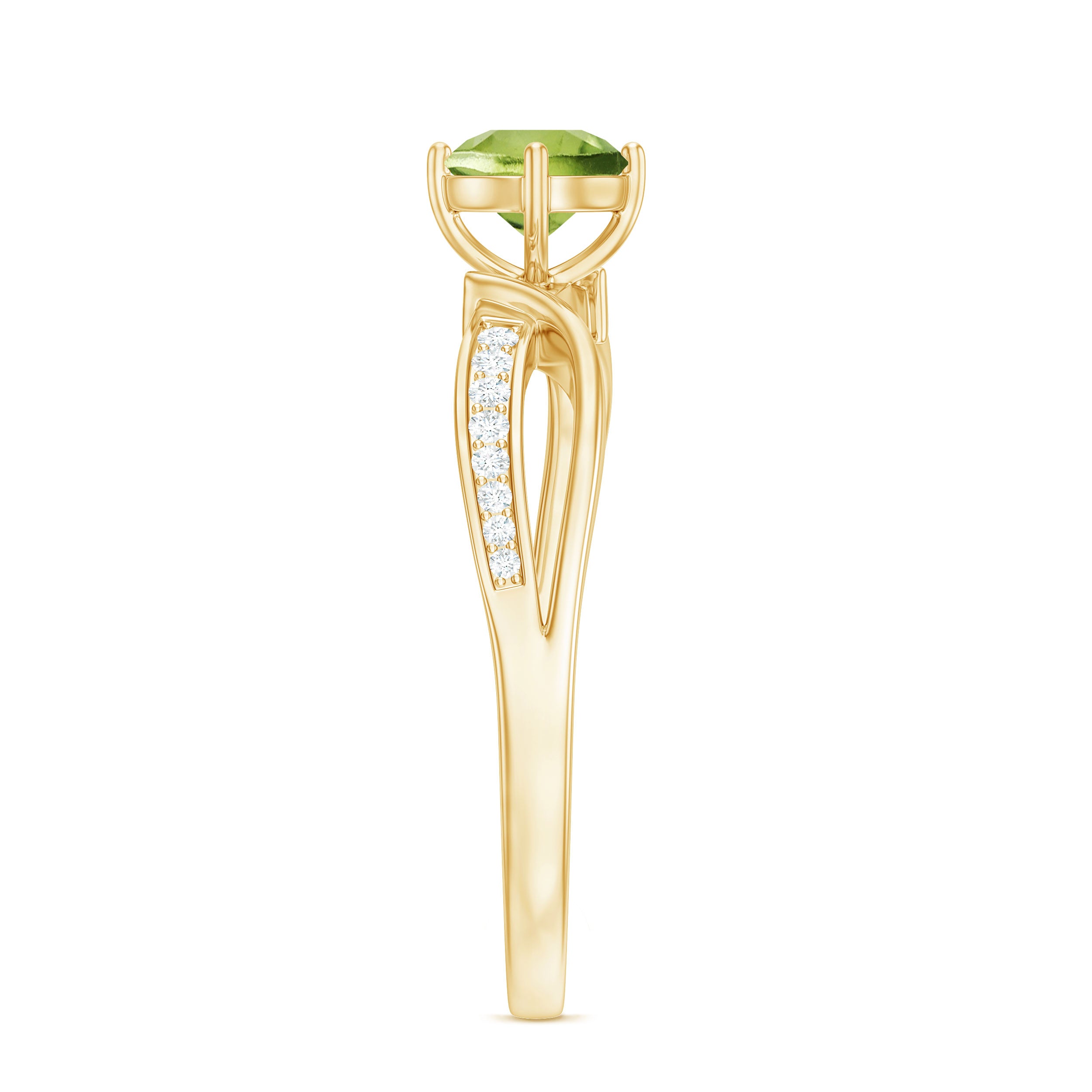 Infinity Shank Round Peridot Engagement Ring with Diamond Peridot - ( AAA ) - Quality - Rosec Jewels