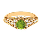 Antique Style Round Peridot Engagement Ring with Diamond Peridot - ( AAA ) - Quality - Rosec Jewels